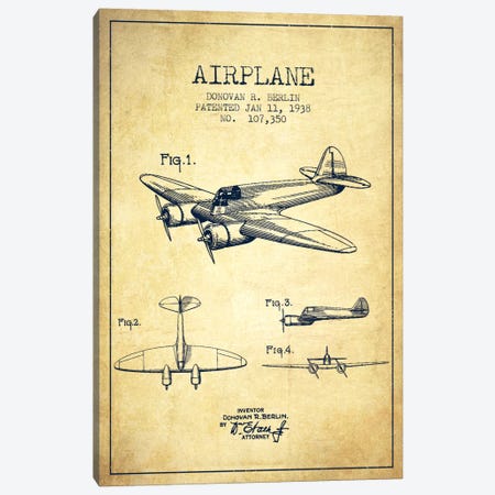 Plane Vintage Patent Blueprint Canvas Print #ADP2354} by Aged Pixel Art Print