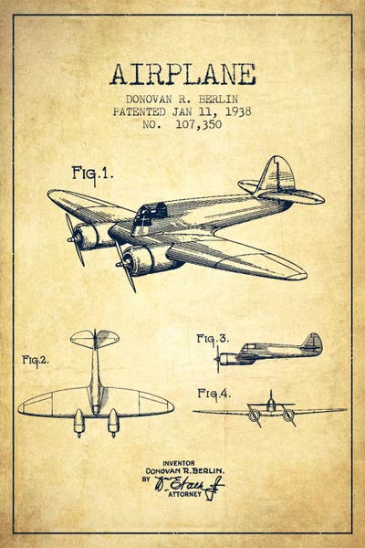 Military Aircraft: Plane Vintage Patent Blueprint by Aged Pixel
