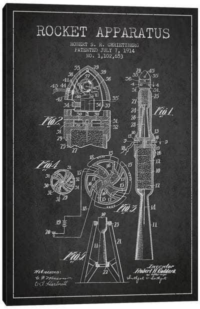 Rocket Apparatus Charcoal Patent Blueprint Canvas Art Print - Engineering & Machinery Blueprints