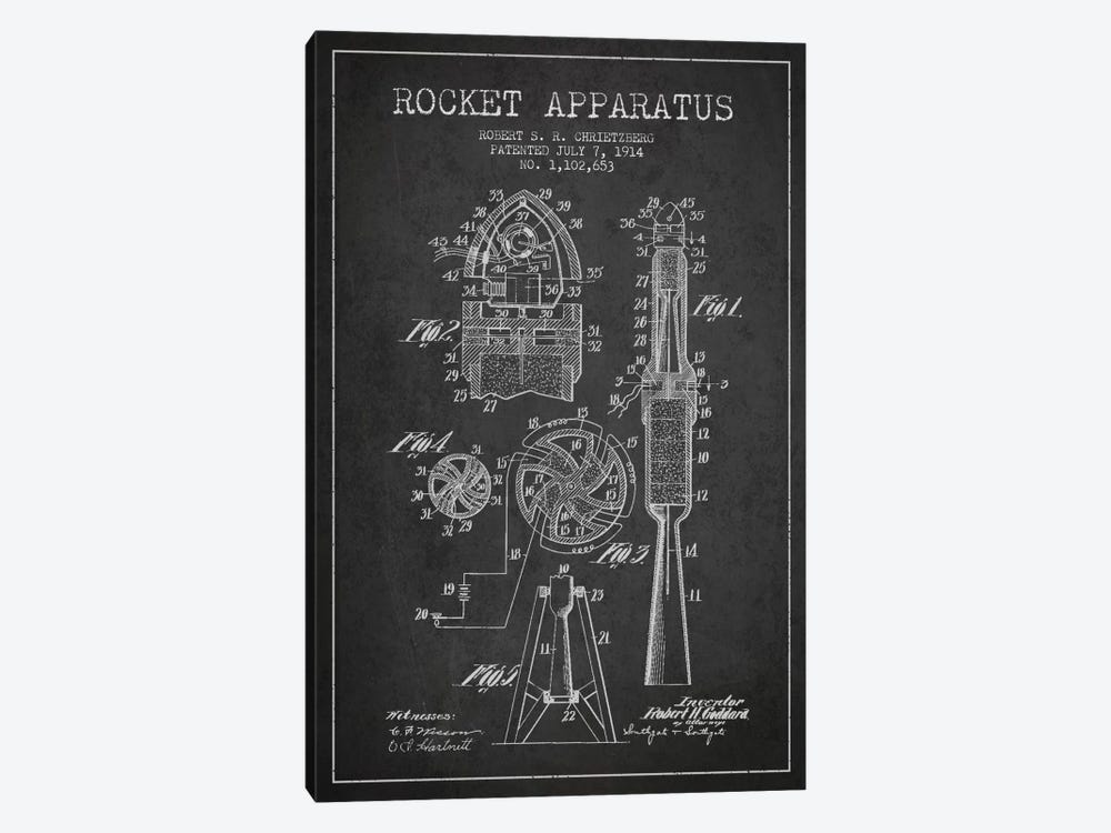 Rocket Apparatus Charcoal Patent Blueprint by Aged Pixel 1-piece Canvas Artwork