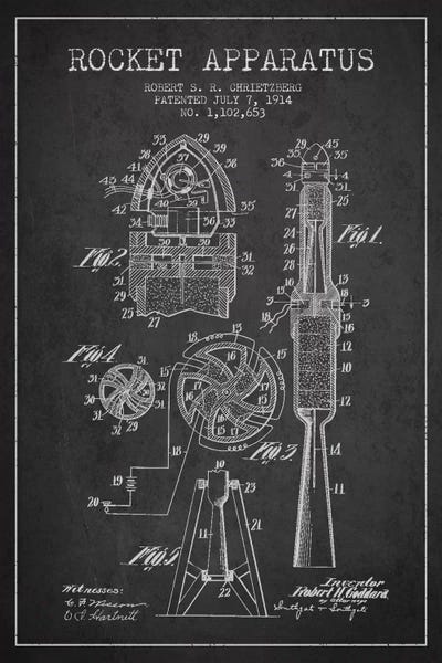 Engineering & Machinery Blueprints: Rocket Apparatus Charcoal Patent Blueprint by Aged Pixel