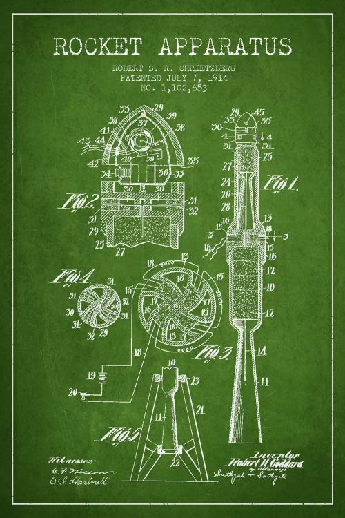 Rocket Apparatus Green Patent Blueprint by Aged Pixel wall art