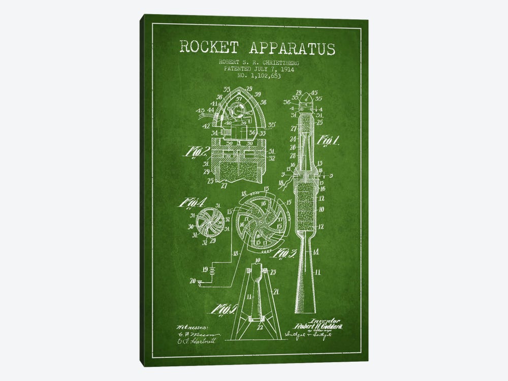 Rocket Apparatus Green Patent Blueprint by Aged Pixel 1-piece Art Print