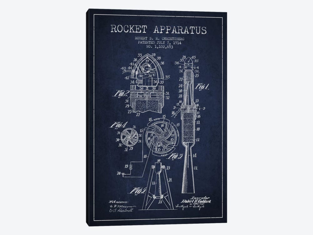 Rocket Apparatus Navy Blue Patent Blueprint by Aged Pixel 1-piece Canvas Art