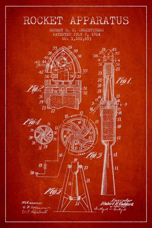 Rocket Apparatus Red Patent Blueprint