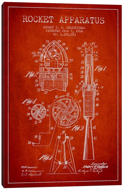 Rocket Apparatus Red Patent Blueprint Canvas Art Print - Aged Pixel: Engineering & Machinery