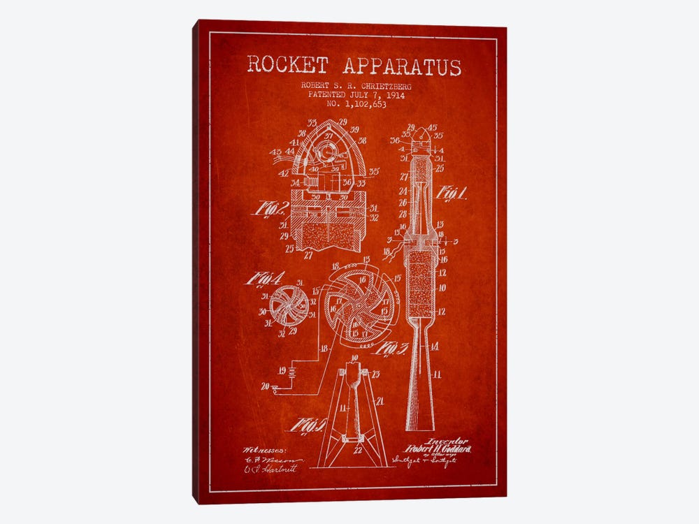 Rocket Apparatus Red Patent Blueprint by Aged Pixel 1-piece Art Print