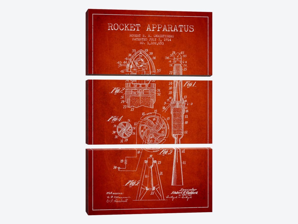 Rocket Apparatus Red Patent Blueprint by Aged Pixel 3-piece Canvas Print
