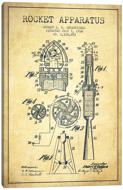 Rocket Apparatus Vintage Patent Blueprint Canvas Art Print - Engineering & Machinery Blueprints