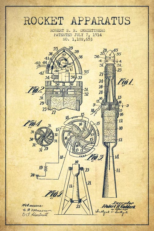 Rocket Apparatus Vintage Patent Blueprint by Aged Pixel canvas print