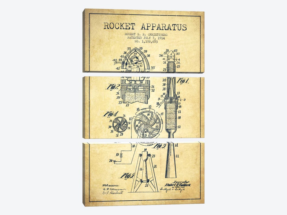 Rocket Apparatus Vintage Patent Blueprint by Aged Pixel 3-piece Canvas Wall Art