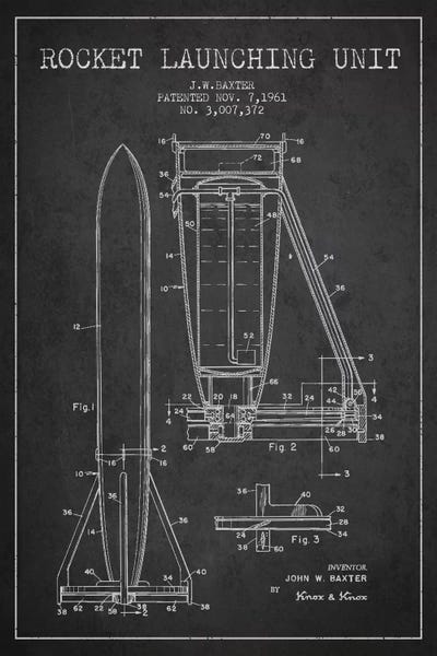 Black: Rocket Unit Charcoal Patent Blueprint by Aged Pixel