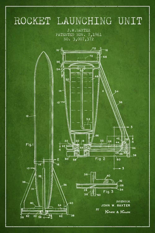 Rocket Unit Green Patent Blueprint by Aged Pixel wall art