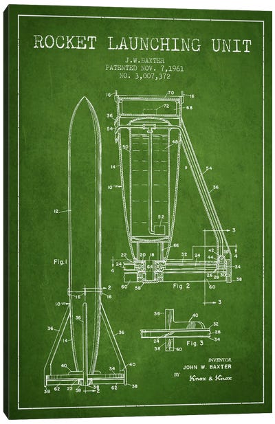 Rocket Unit Green Patent Blueprint Canvas Art Print - Aged Pixel: Engineering & Machinery