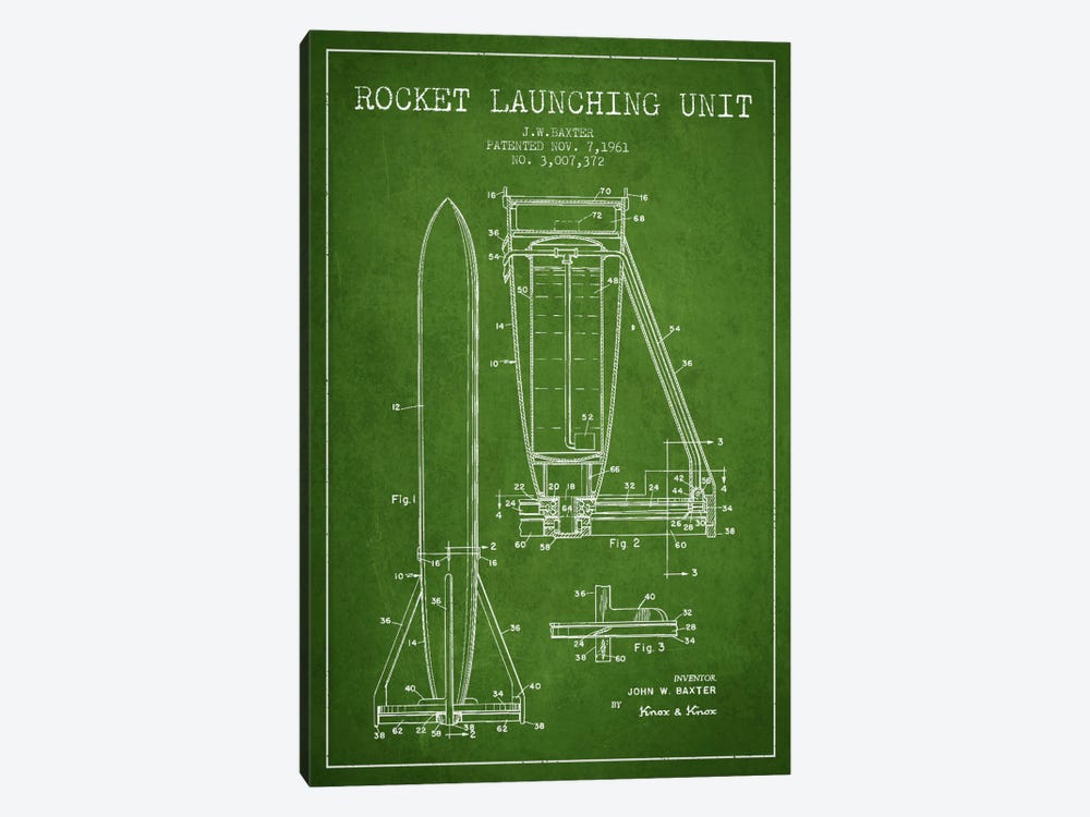 Rocket Unit Green Patent Blueprint by Aged Pixel 1-piece Canvas Print