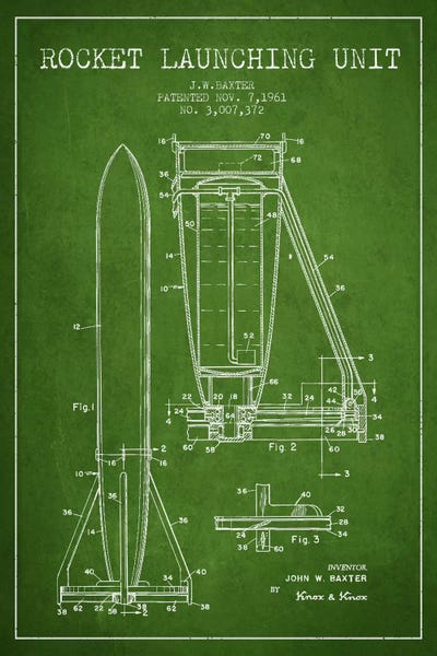 Engineering & Machinery Blueprints: Rocket Unit Green Patent Blueprint by Aged Pixel