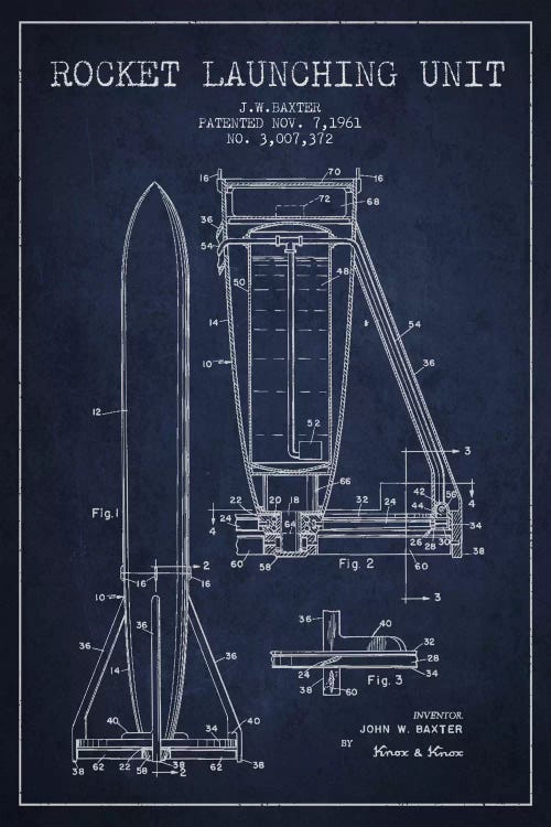 Rocket Unit Navy Blue Patent Blueprint by Aged Pixel wall art
