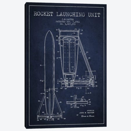 Rocket Unit Navy Blue Patent Blueprint Canvas Print #ADP2362} by Aged Pixel Canvas Art Print