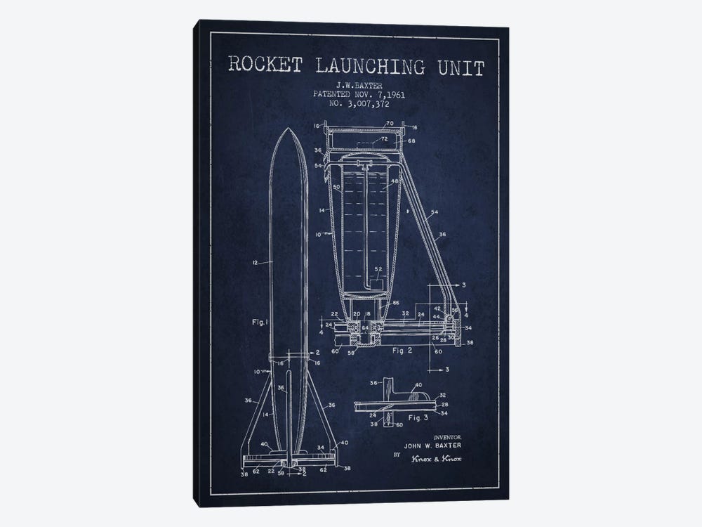 Rocket Unit Navy Blue Patent Blueprint by Aged Pixel 1-piece Canvas Art
