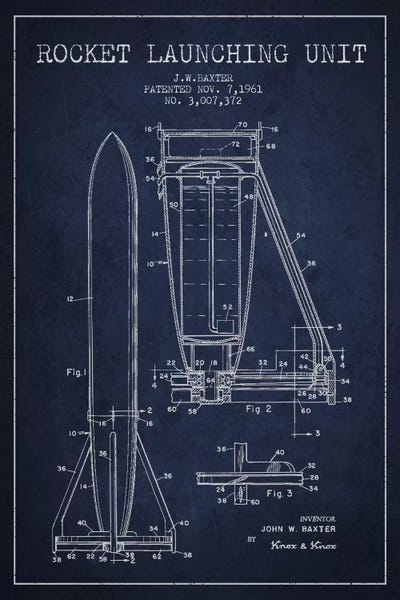 Engineering & Machinery Blueprints: Rocket Unit Navy Blue Patent Blueprint by Aged Pixel