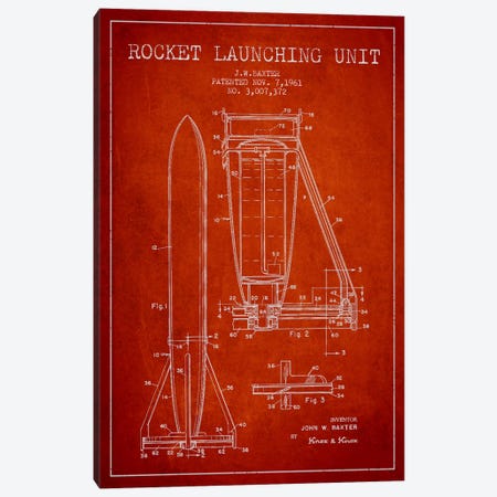 Rocket Unit Red Patent Blueprint Canvas Print #ADP2363} by Aged Pixel Art Print