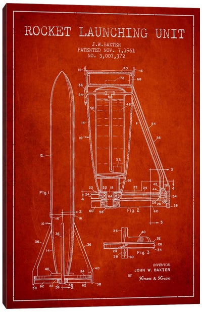 Rocket Unit Red Patent Blueprint Canvas Art Print - Engineering & Machinery Blueprints