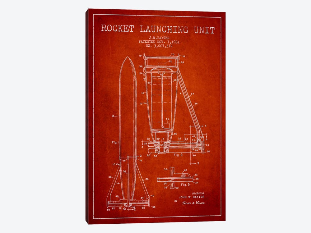 Rocket Unit Red Patent Blueprint by Aged Pixel 1-piece Canvas Print