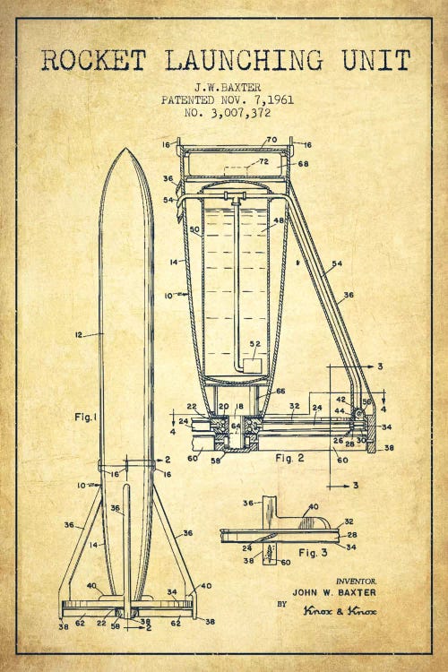 Rocket Unit Vintage Patent Blueprint by Aged Pixel wall art