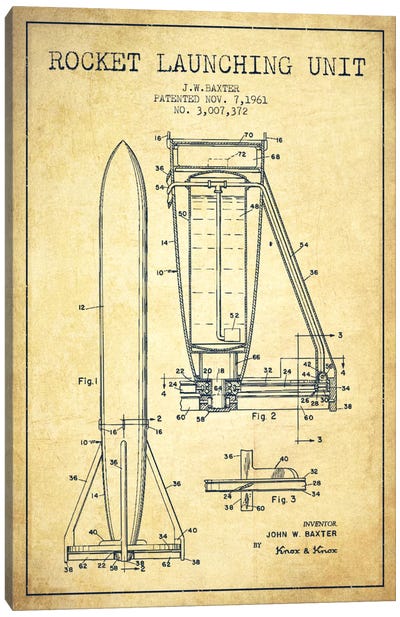 Rocket Unit Vintage Patent Blueprint Canvas Art Print - Aged Pixel: Engineering & Machinery