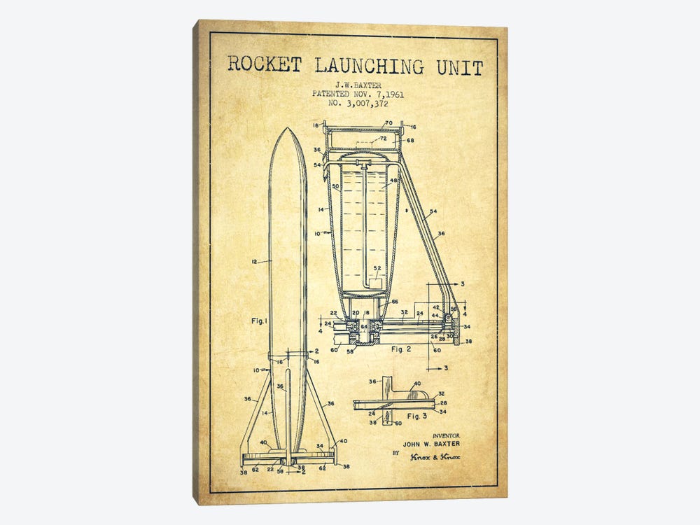 Rocket Unit Vintage Patent Blueprint by Aged Pixel 1-piece Canvas Artwork