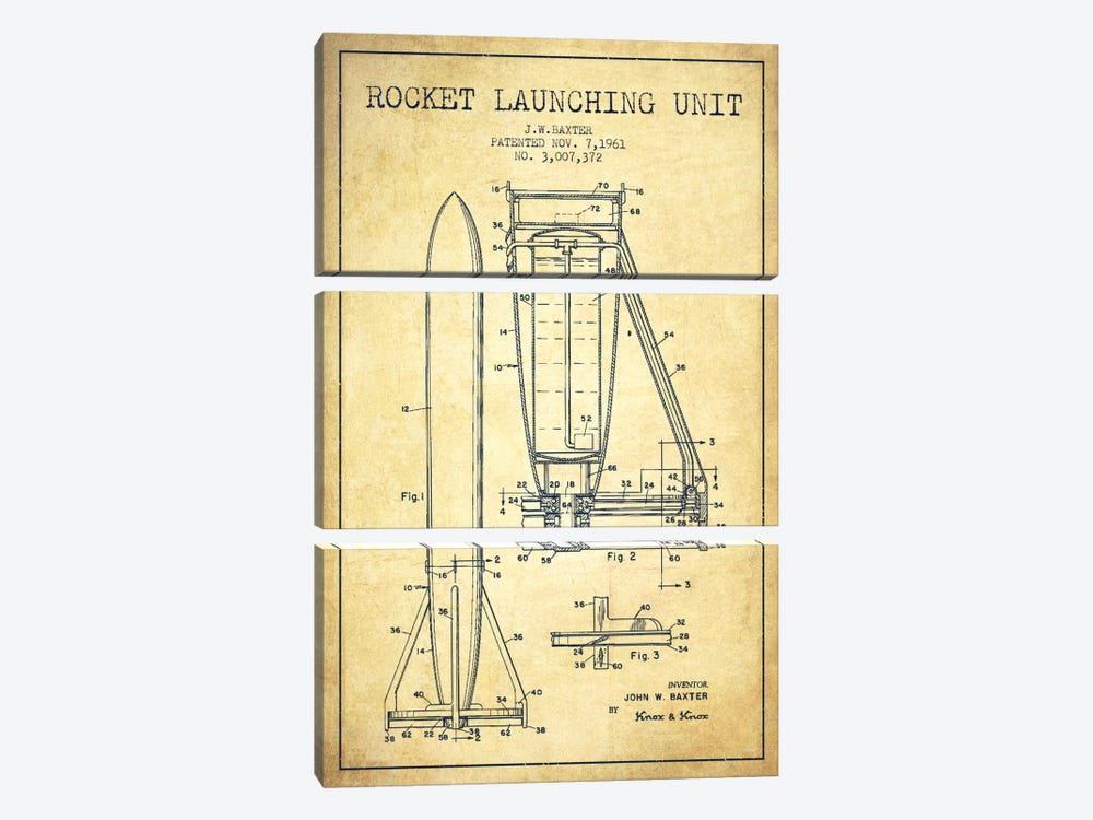 Rocket Unit Vintage Patent Blueprint by Aged Pixel 3-piece Canvas Art