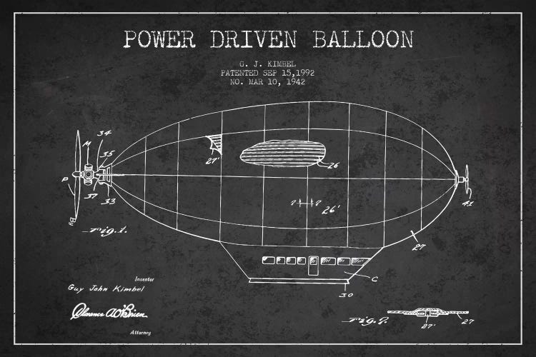 Zeppelin Charcoal Patent Blueprint by Aged Pixel wall art