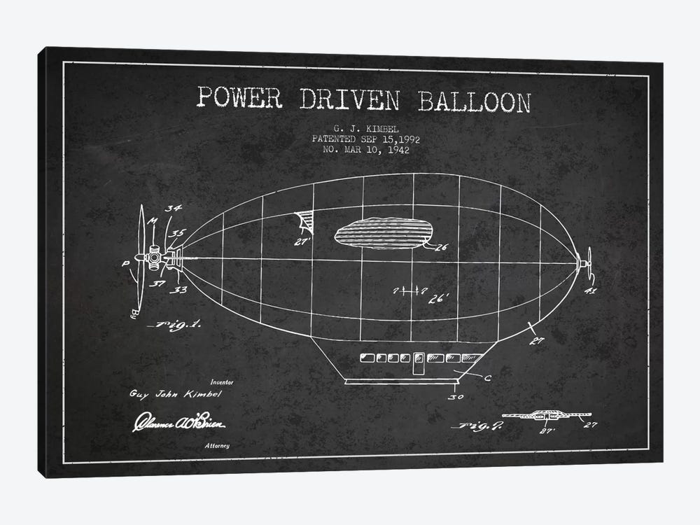 Zeppelin Charcoal Patent Blueprint by Aged Pixel 1-piece Canvas Art Print