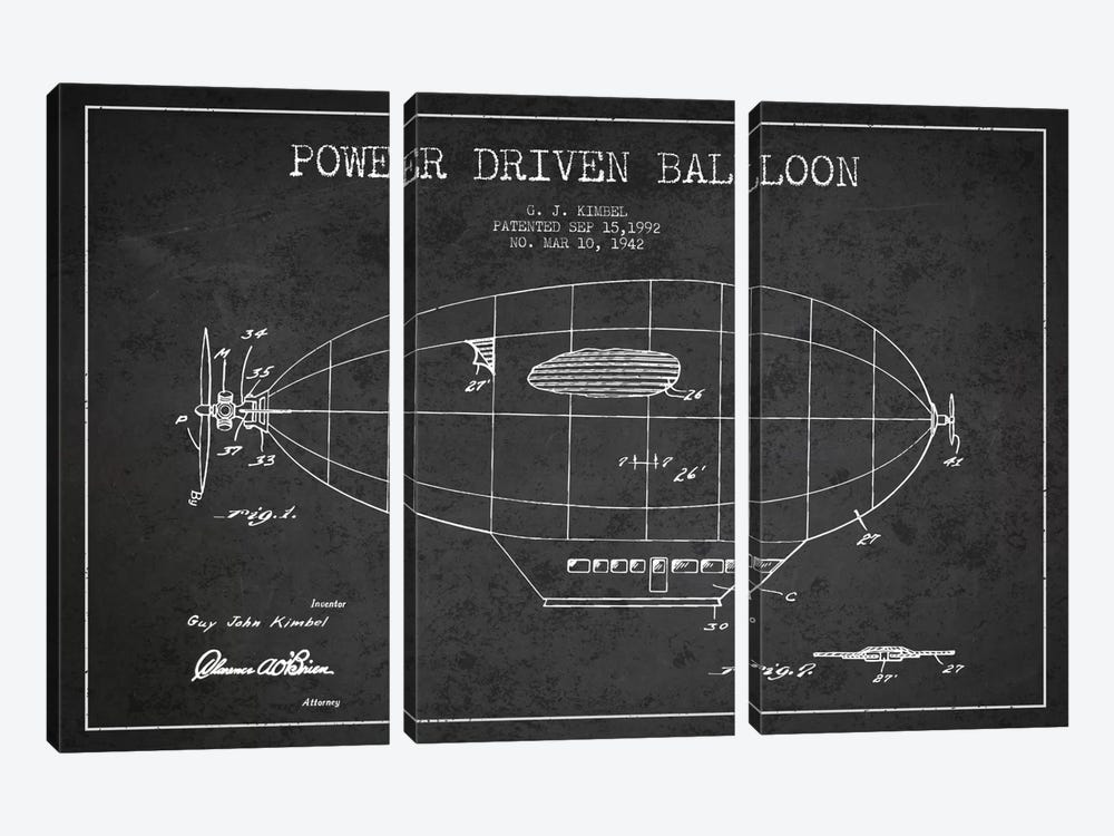 Zeppelin Charcoal Patent Blueprint by Aged Pixel 3-piece Art Print