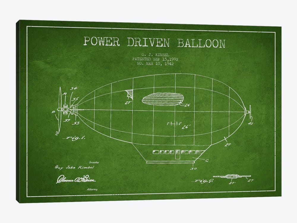 Zeppelin Green Patent Blueprint by Aged Pixel 1-piece Canvas Art