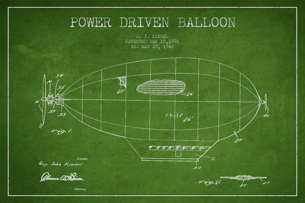 Blimps: Zeppelin Green Patent Blueprint by Aged Pixel