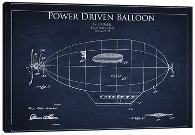 Zeppelin Navy Blue Patent Blueprint Canvas Art Print - Aged Pixel: Aviation