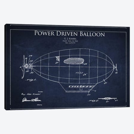 Zeppelin Navy Blue Patent Blueprint Canvas Print #ADP2367} by Aged Pixel Canvas Wall Art