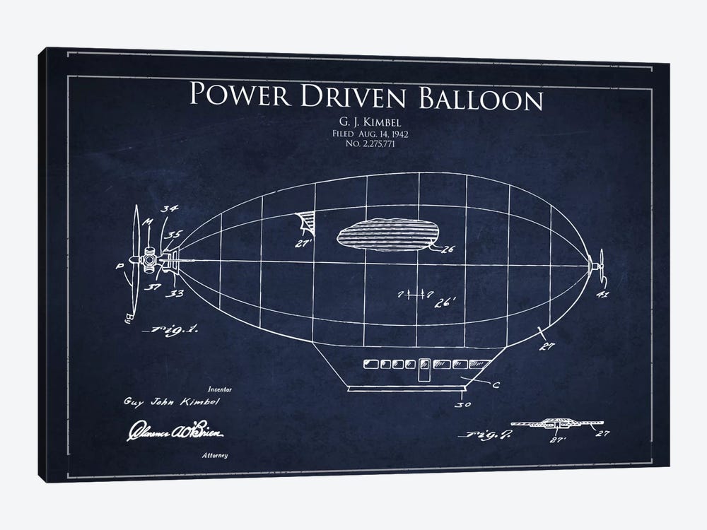 Zeppelin Navy Blue Patent Blueprint by Aged Pixel 1-piece Canvas Print