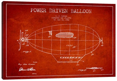 Zeppelin Red Patent Blueprint Canvas Art Print - Blimp Art