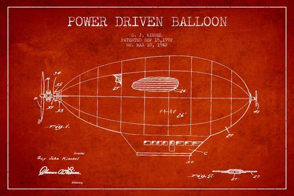 Blimps: Zeppelin Red Patent Blueprint by Aged Pixel