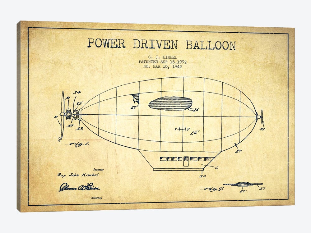 Zeppelin Vintage Patent Blueprint by Aged Pixel 1-piece Art Print