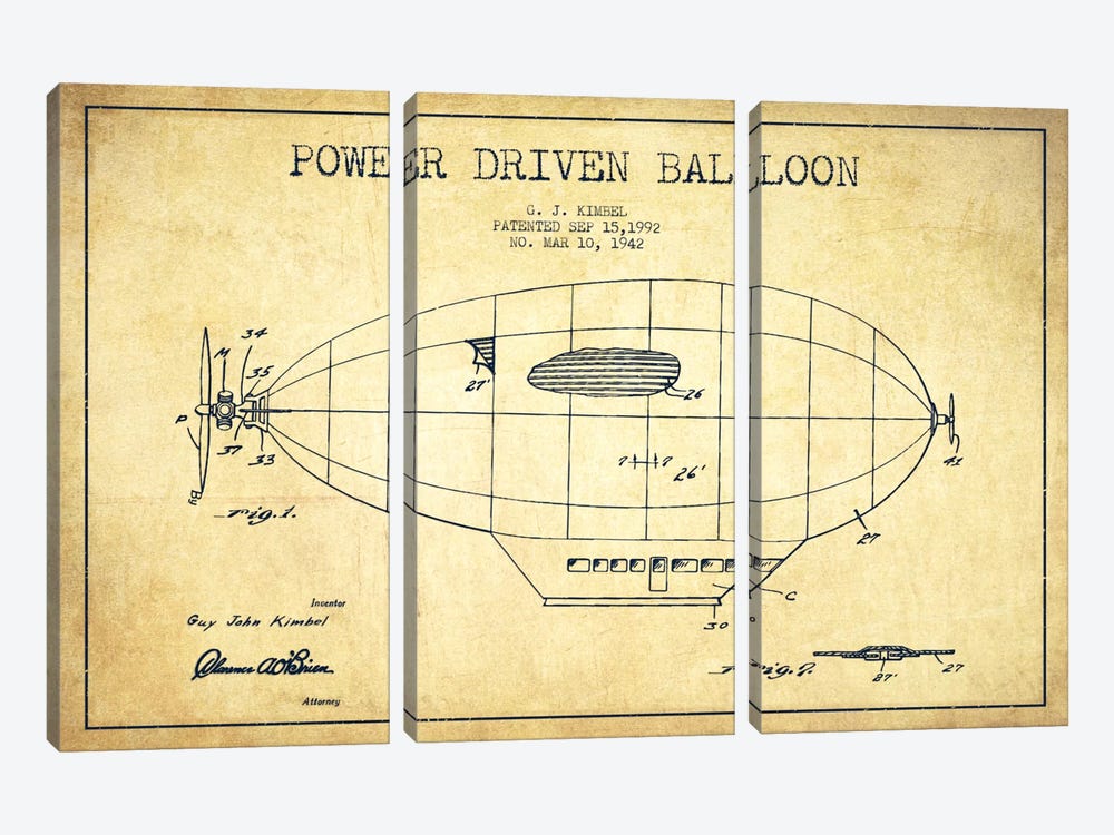 Zeppelin Vintage Patent Blueprint by Aged Pixel 3-piece Canvas Art Print