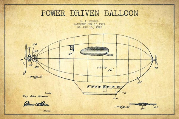 Blimps: Zeppelin Vintage Patent Blueprint by Aged Pixel