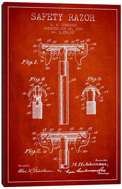 Razor Red Patent Blueprint Canvas Art Print - Beauty & Personal Care Blueprints