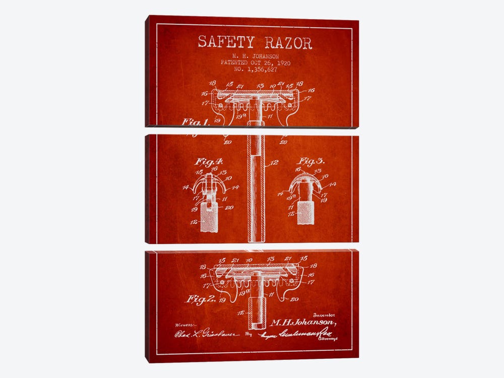 Razor Red Patent Blueprint by Aged Pixel 3-piece Art Print