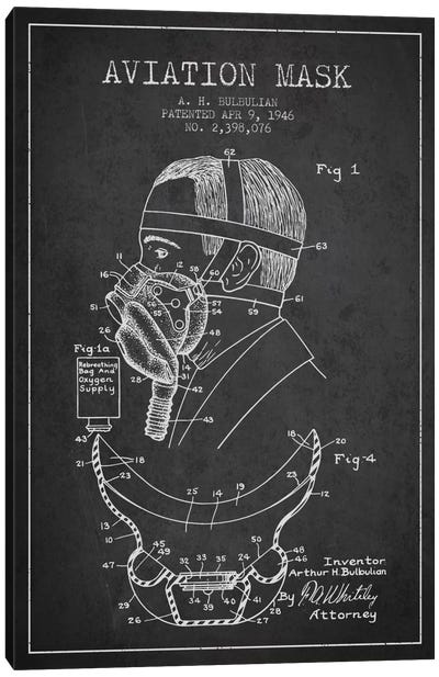 Aviation Mask Charcoal Patent Blueprint Canvas Art Print - Aviation Blueprints
