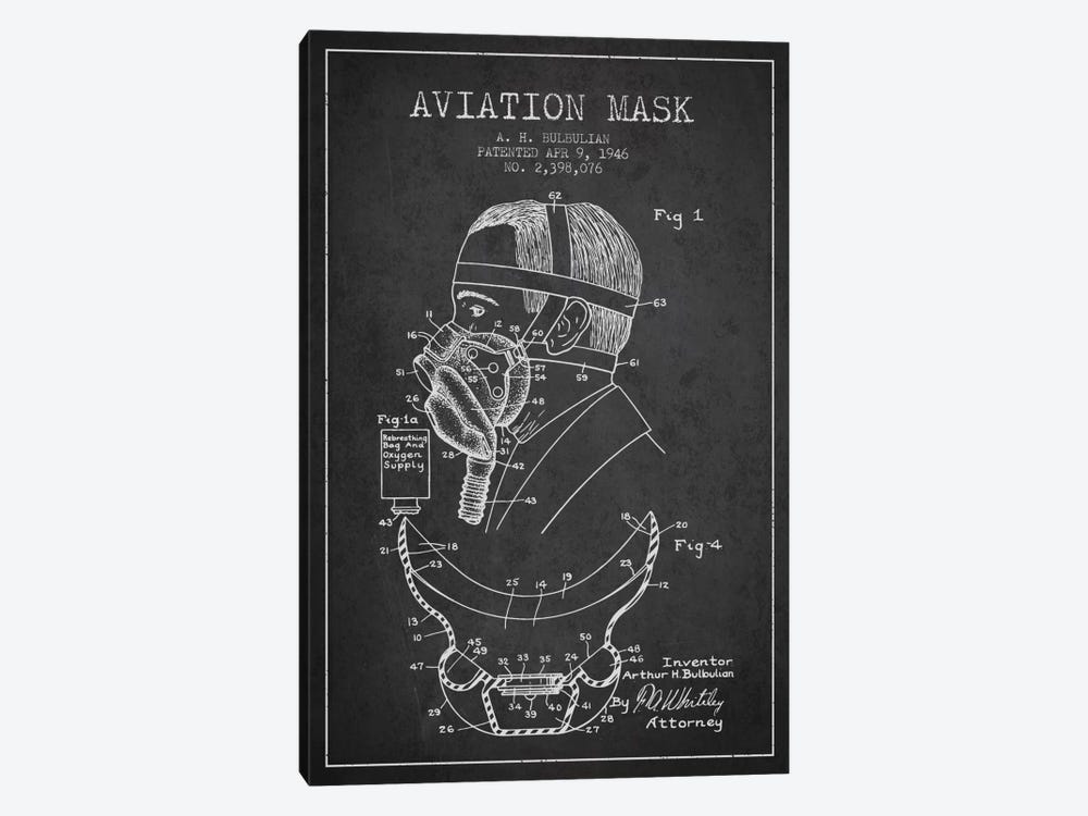 Aviation Mask Charcoal Patent Blueprint by Aged Pixel 1-piece Canvas Print