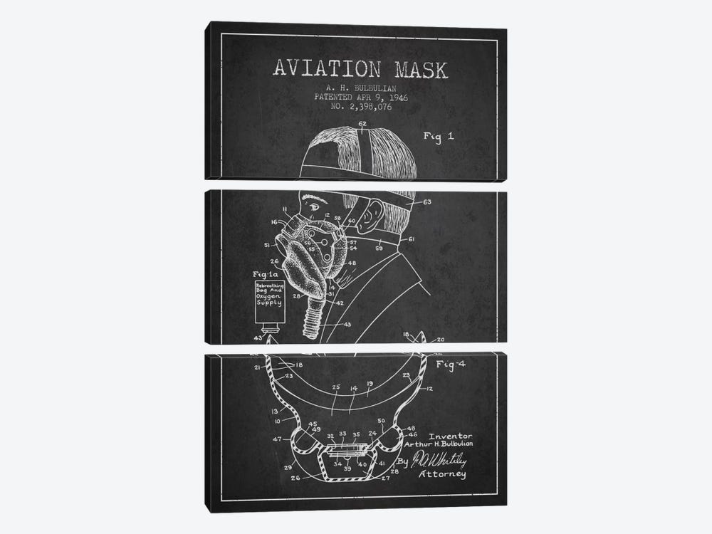 Aviation Mask Charcoal Patent Blueprint by Aged Pixel 3-piece Art Print
