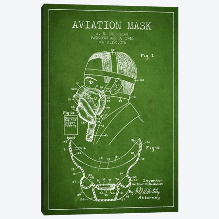 Aviation Mask Green Patent Blueprint Canvas Print #ADP2371} by Aged Pixel Canvas Art